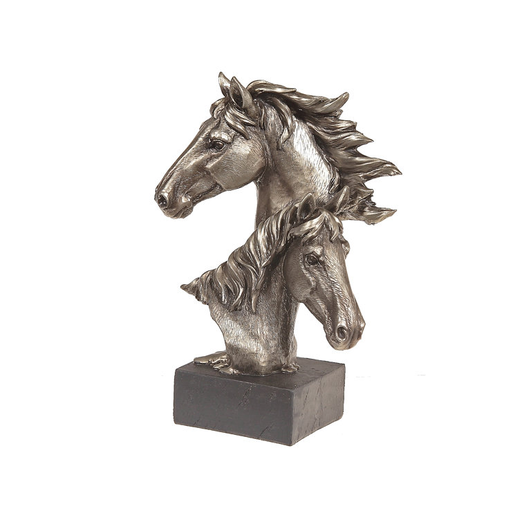 August Grove® Polyresin Silver Double Horse Head Figurine Wayfair